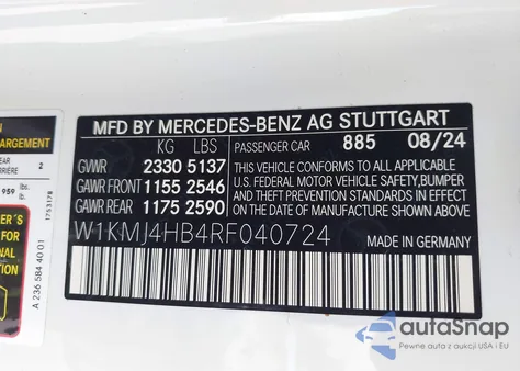 2024 Mercedes-Benz Cle 300 4Matic from USA, damaged, VIN W1KMJ4HB4RF040724